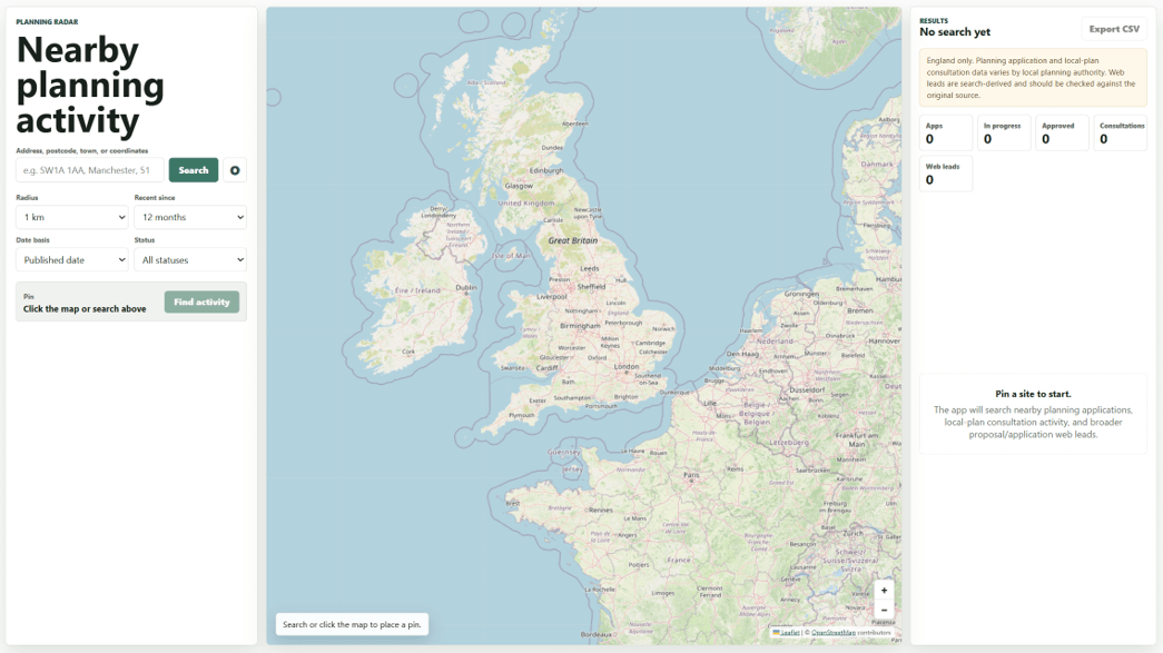 Nearby Planning Activity Dashboard